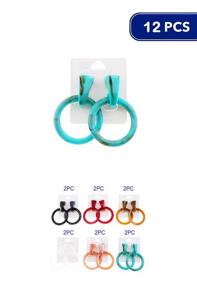 FASHION ACRYLIC MARBLE LIKE TEXTURED OPEN HOOP SHAPE EARRING (12 UNITS)