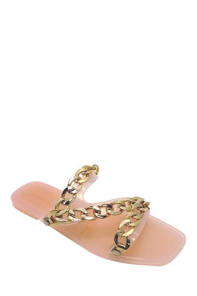 FASHION ZIG ZAG CHAIN STRAP DESIGN PVC SLIPPER SANDALS