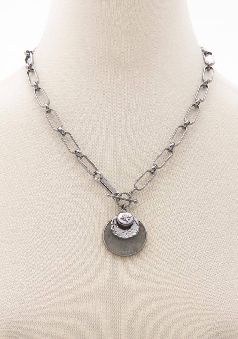 ROUND STONE COIN TOGGLE CLASP NECKLACE