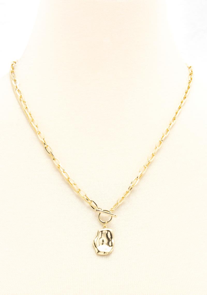 2 LAYERED METAL CHAIN PENDANT NECKLACE