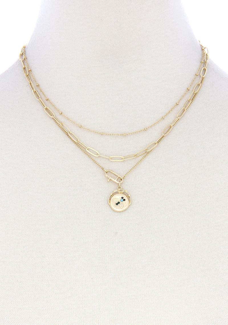 BEE OVAL LINK METAL LAYERED NECKLACE
