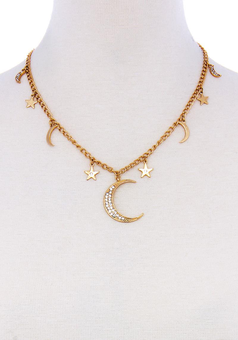 MOON AND STAR METAL CHAIN NECKLACE