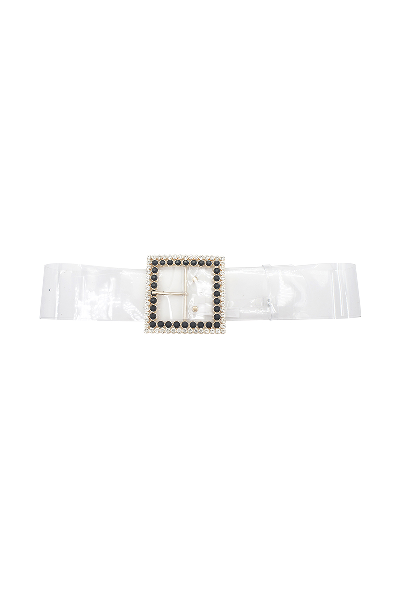 COLOR BLOCK TRIM SQUARE RHINESTONE BUCKLE BELT