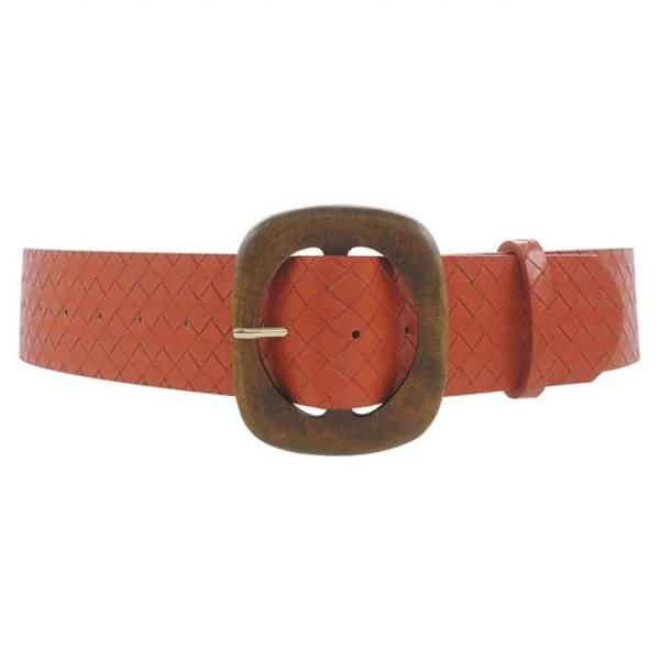 ROUNDED SQUARE WOOD BUCKLE WITH WEAVE BELT