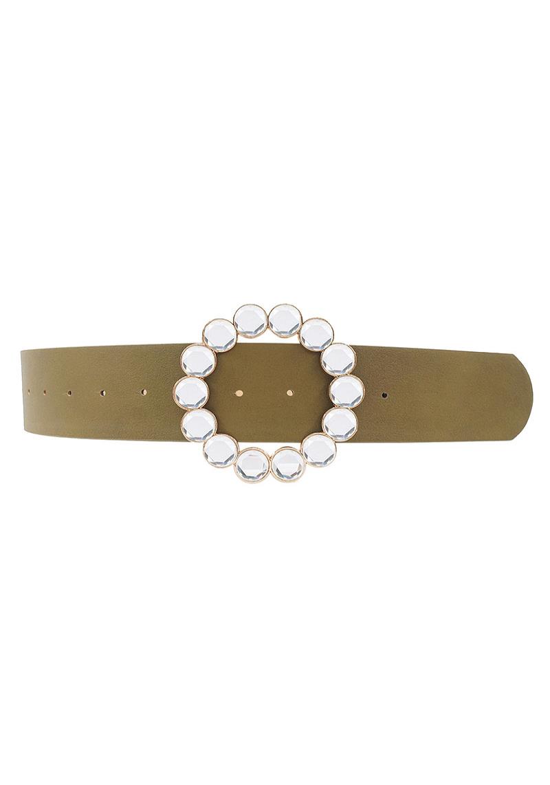 RHINESTONE CIRCLE RING BUCKLE WIDE BELT