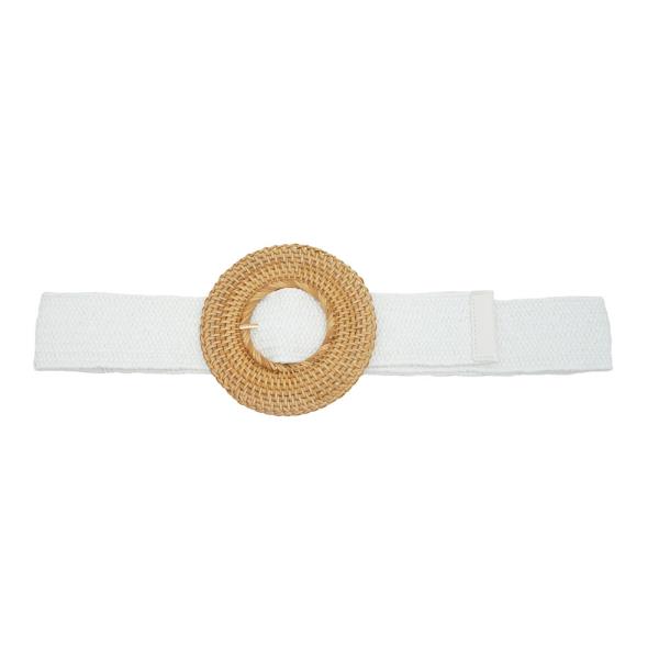 LARGE BASKET WEAVE CIRCLE BUCKLE STRETCH STRAW BELT