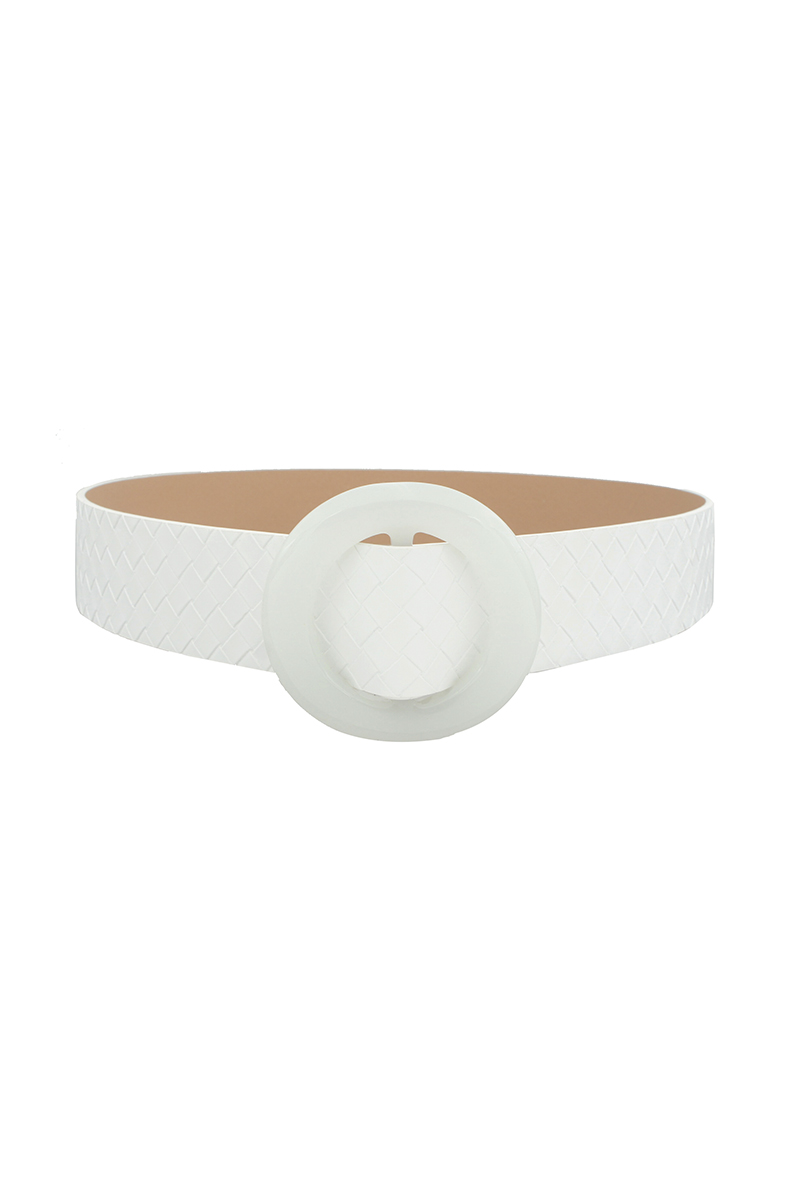 TONAL PLASTIC CIRCLE BUCKLE WEAVE PU BELT