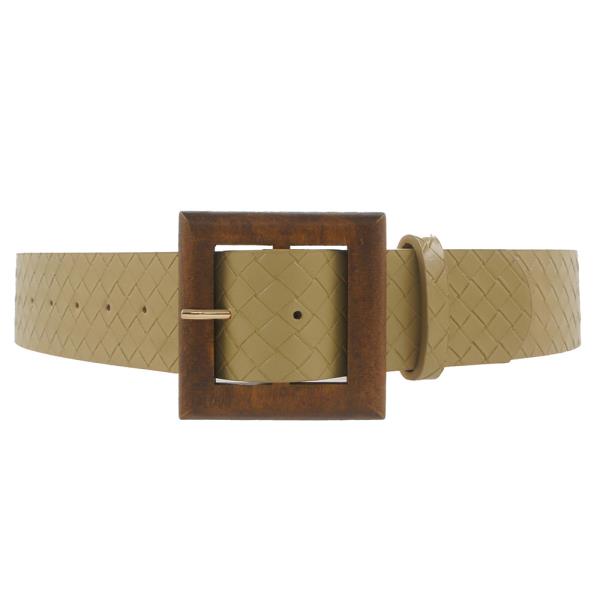 SQUARE WOOD BUCKLE WEAVE BELT