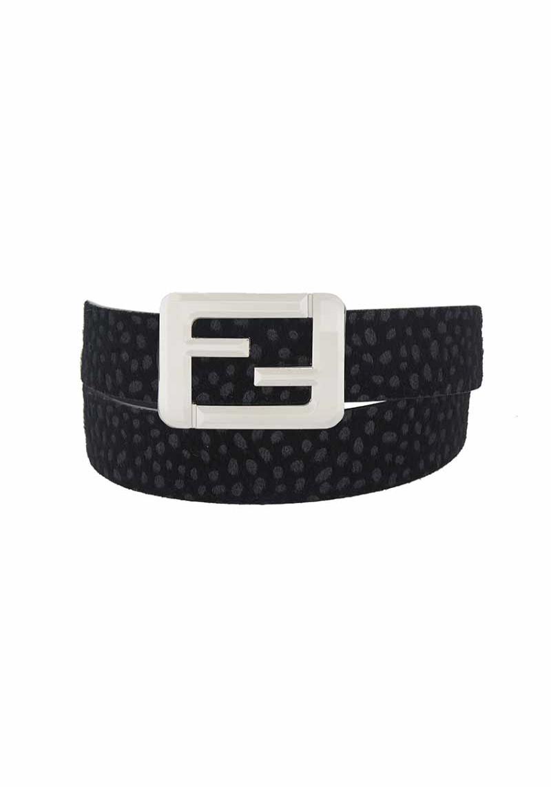 PLUS SIZE CENTER BAR SQUARE MIRRORED BUCKLE DOT CHEETAH BELT
