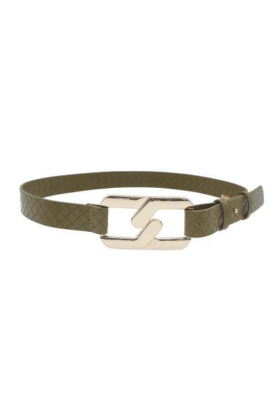 WEAVE PU LINK CHAIN BUCKLE SIDE TIE BELT
