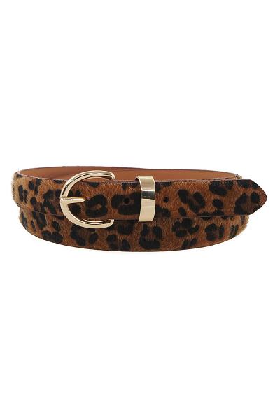 BASIC SHAPE LEOPARD HAIRCALF METAL BUCKLE BELT