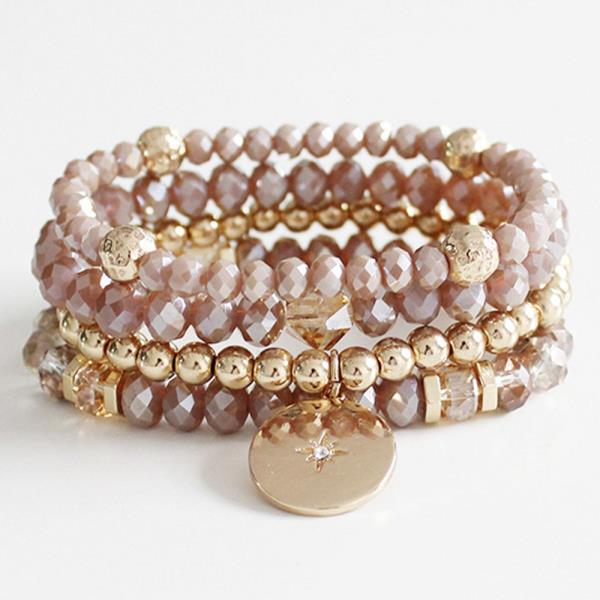 CRYSTAL METAL BEAD STRETCH BRACELET SET