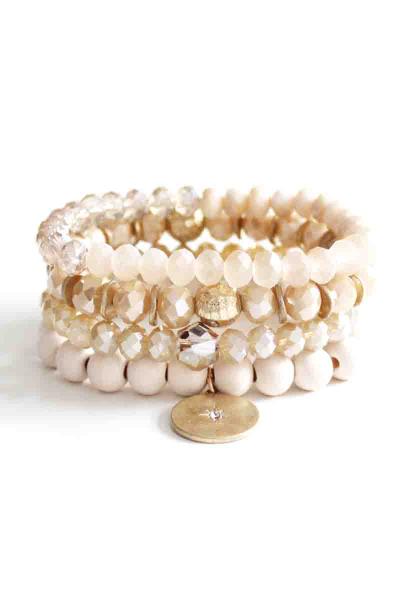CRYSTAL WOOD BEAD STRETCH BRACELET SET
