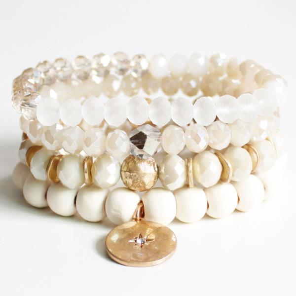 CRYSTAL WOOD BEAD STRETCH BRACELET SET