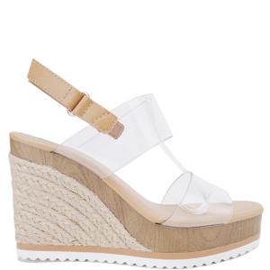 CLEAR STRAP WOVEN WEDGE HEEL