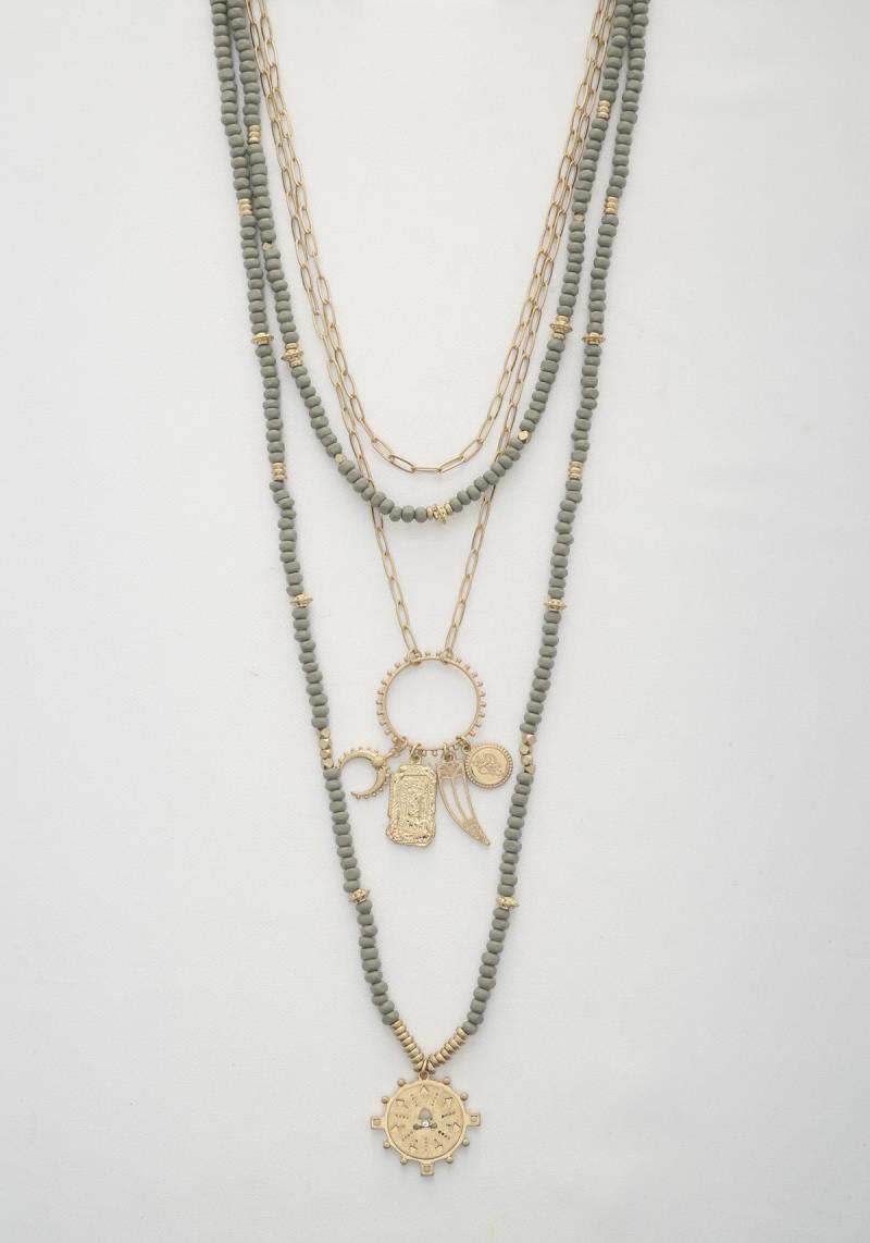 COIN CHARM BEADED LAYERED NECKLACE