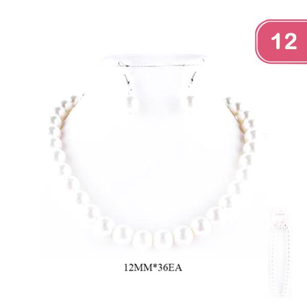 FASHION PEARL BALL NECKLACE EARRING SET (12 UNITS)