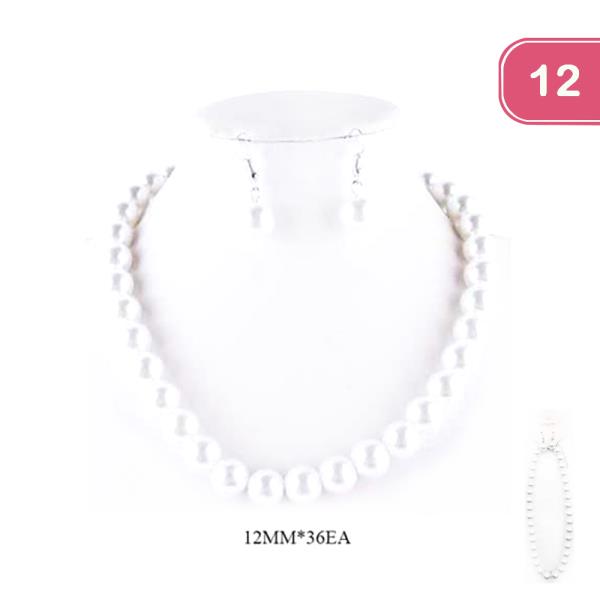 FASHION PEARL BALL NECKLACE EARRING SET (12 UNITS)