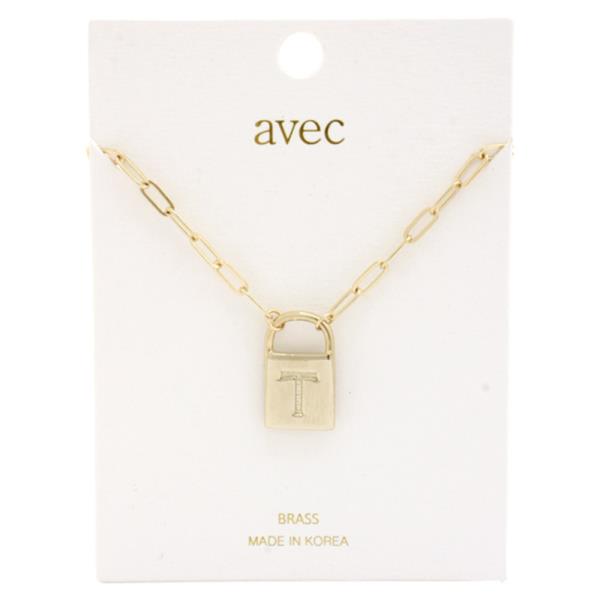 INITIAL LOCK CHARM METAL NECKLACE