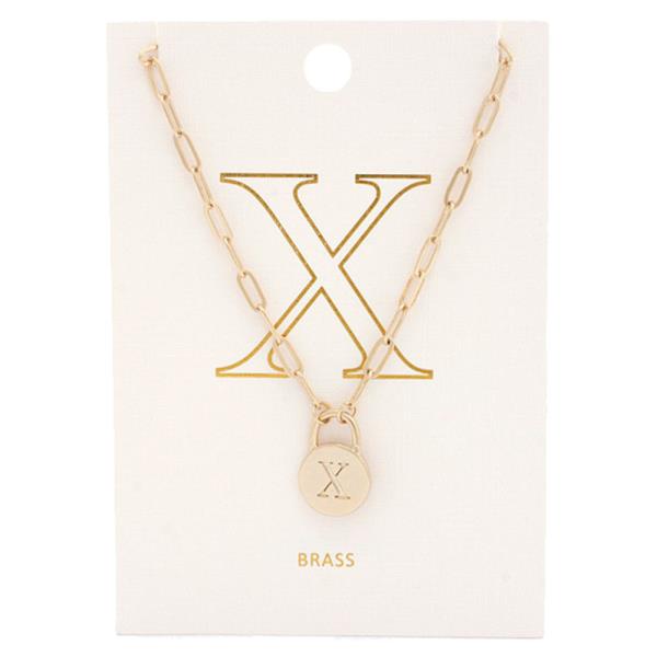 INITIAL LOCK OVAL LINK BRASS NECKLACE