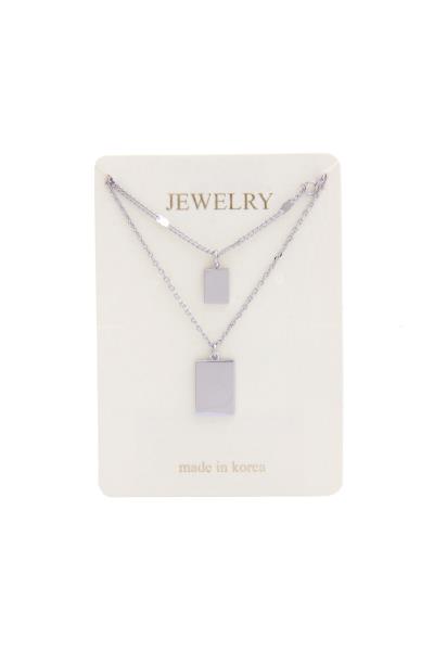DOUBLE SQUARE PENDANT LAYERED NECKLACE