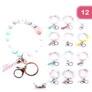 FASHION WOOD BEAD ROUND KEYCHAIN (12 UNITS)