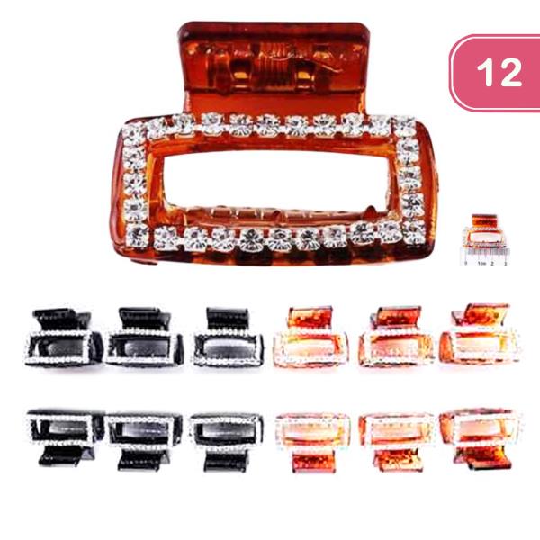 FASHION OPEN SQUARE CRYSTAL HAIR CLAW CLIP SET (12 UNITS)