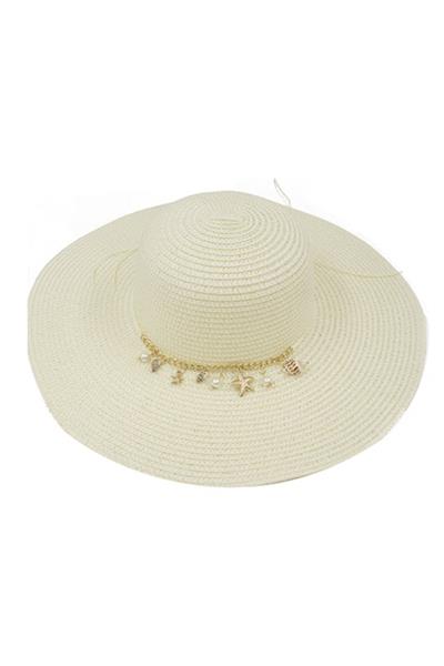 SEA LIFE CHARM CHAIN BANDED WIDE BRIM FLOPPY HAT