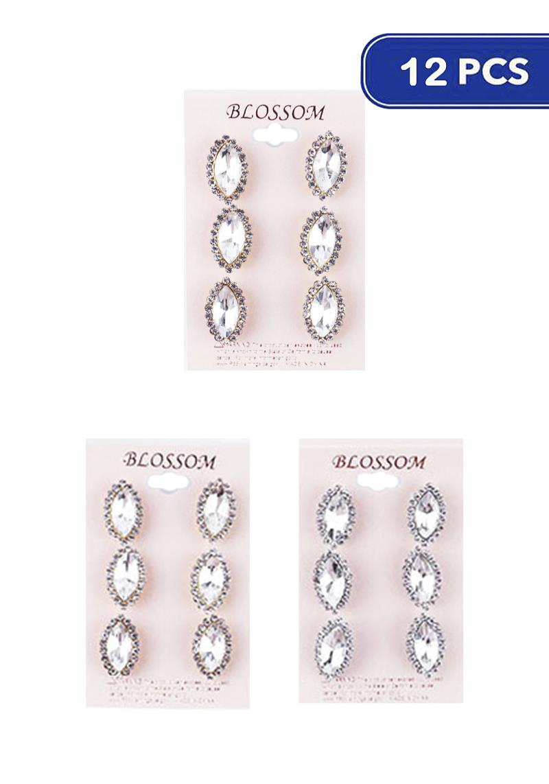 RHINESTONE CRYSTAL 3 PAIR EARRING SET (12 UNITS)