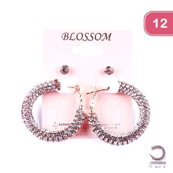 MULTI COLOR RHINESTONE HOOP EARRING (12 UNITS)