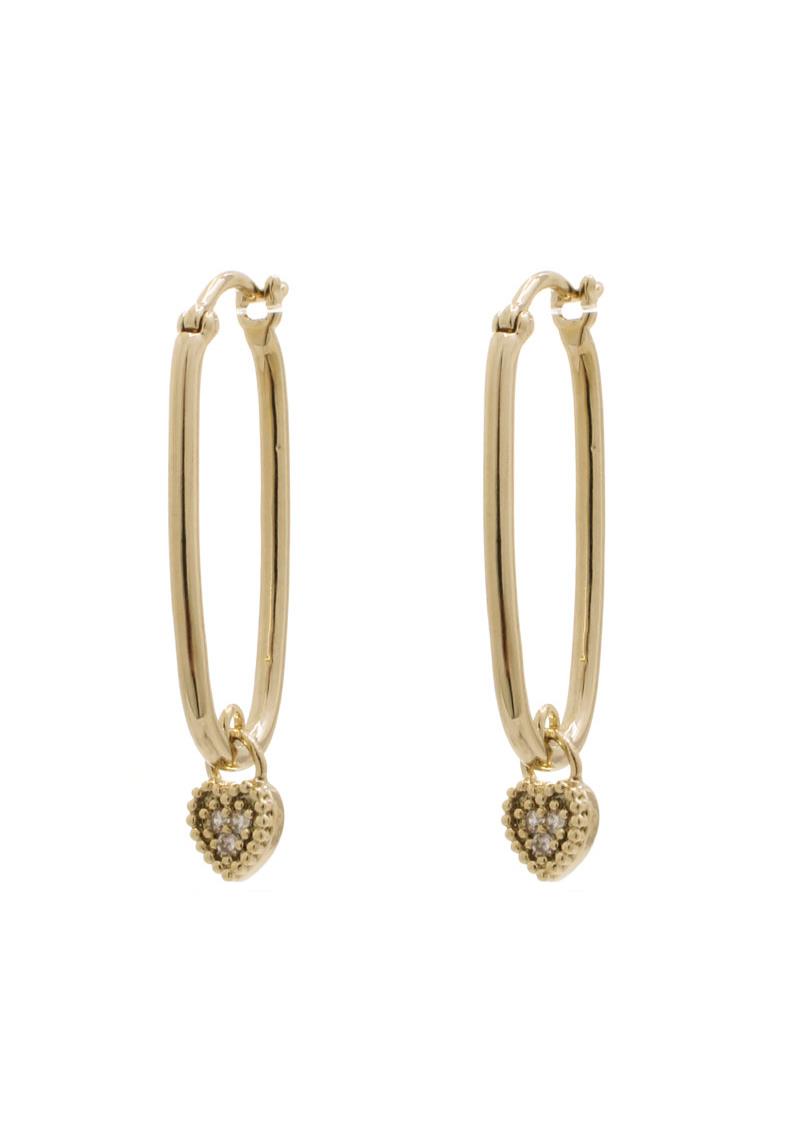 METAL OVAL HEART DANGLE EARRING