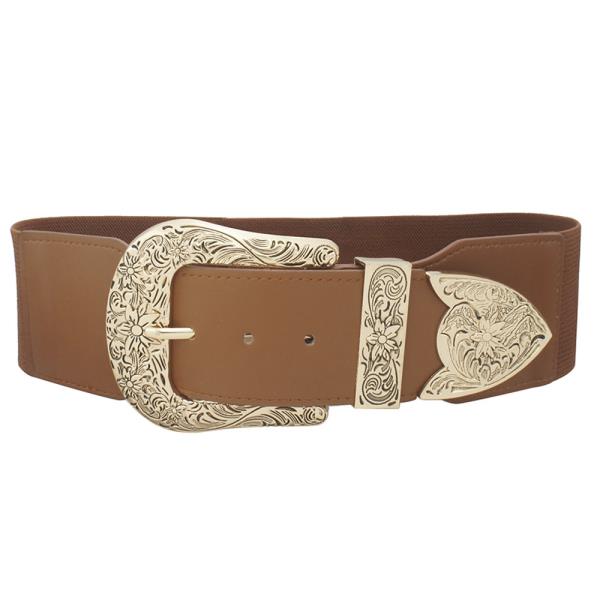 WIDE WESTERN3 BUCKLE ELASTIC BELT