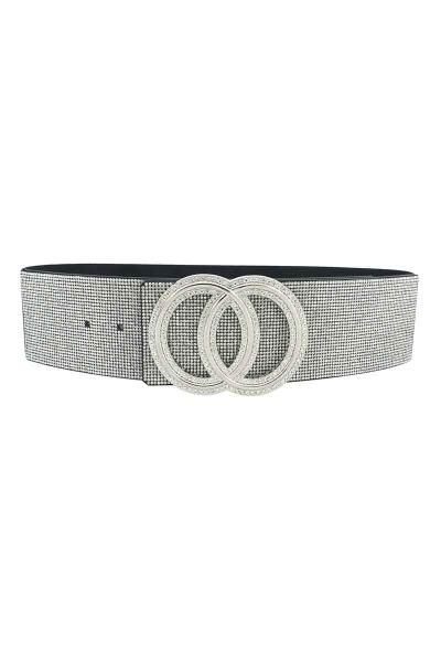 FULL RHINESTONE DOUBLE ROUND BUCKLE ELASTIC BELT