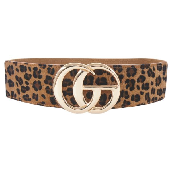 METAL BUCKLE LEOPARD ELASTIC BELT