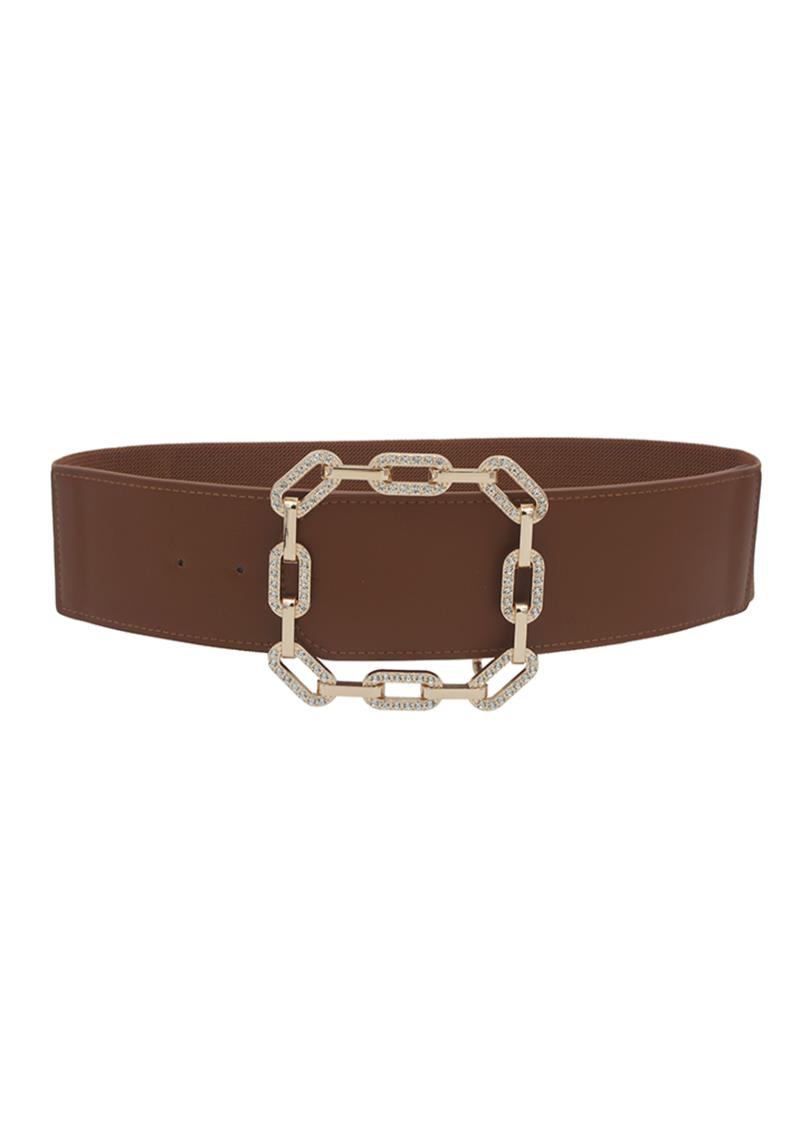 METAL CHAIN RHINESTONE SQUARE BUCKLE BELT