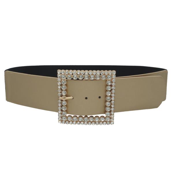 SQUARE RHINESTONE BUCKLE ELASTIC BELT