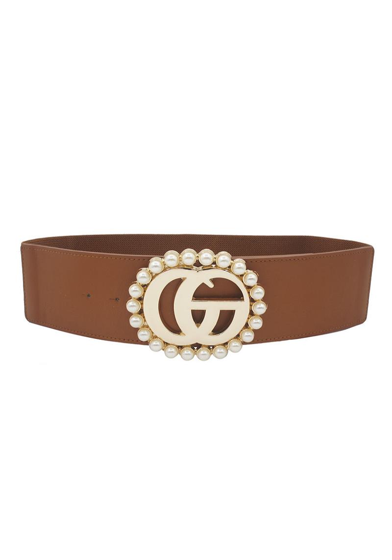 PEARL TRIMMED METAL BUCKLE ELASTIC BELT