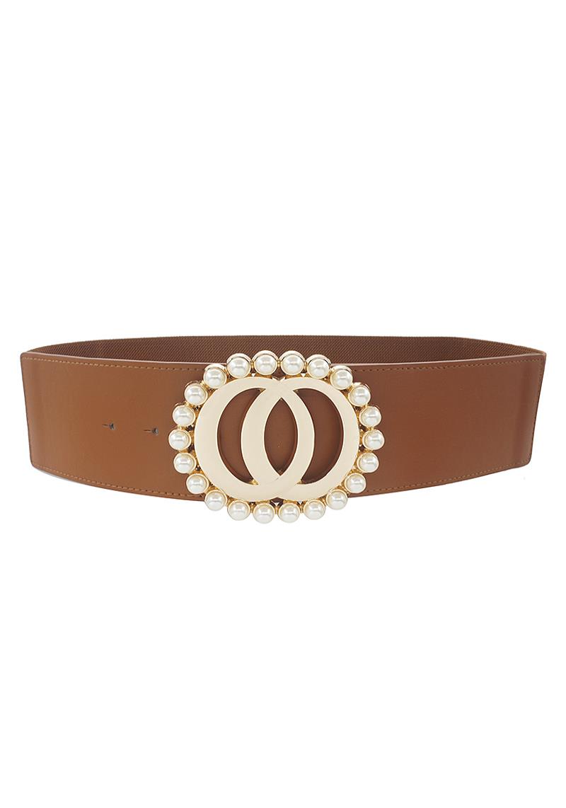 DOUBLE JOINED RING PEARL ROUNDED BELT