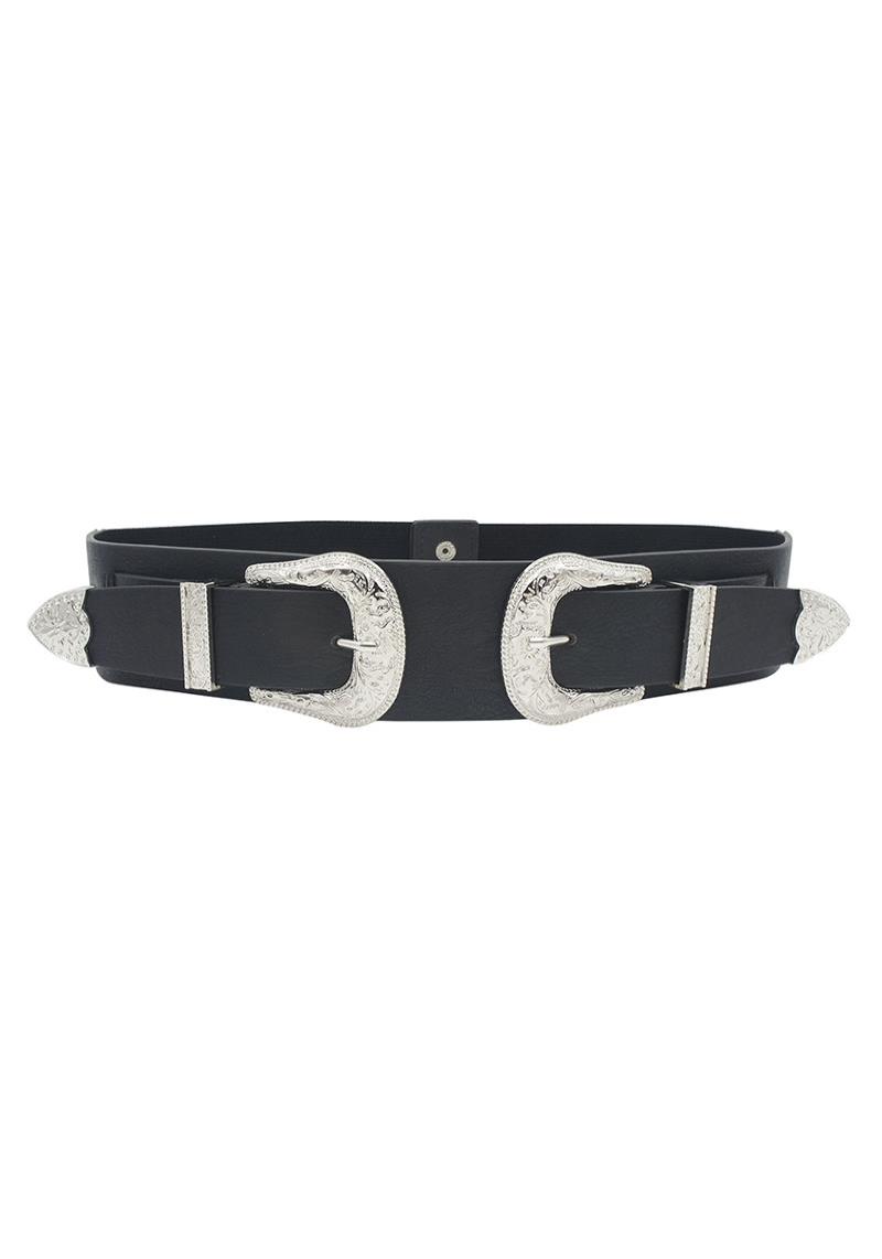 FAUX DOUBLE BUCKLE ELASTIC WESTERN BELT