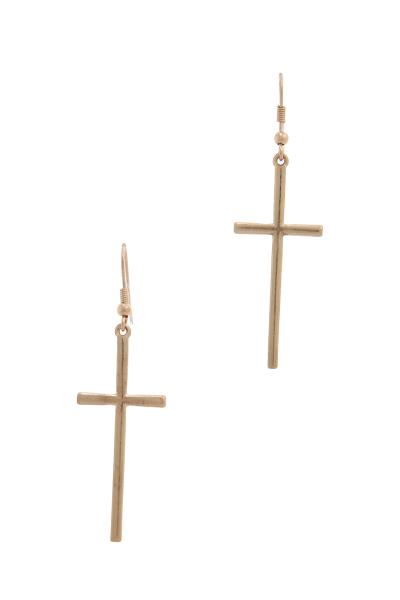 THIN CROSS DROP EARRING
