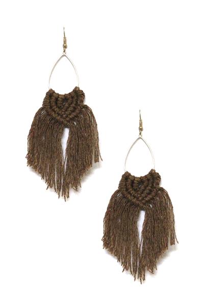 METAL TEARDROP THREAD TASSEL DANGLE EARRING