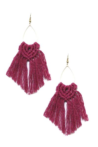 METAL TEARDROP THREAD TASSEL DANGLE EARRING