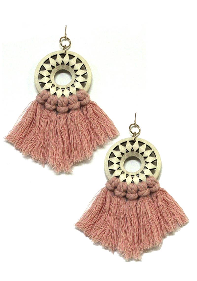 METAL ROUND THREAD TASSEL DANGLE EARRING