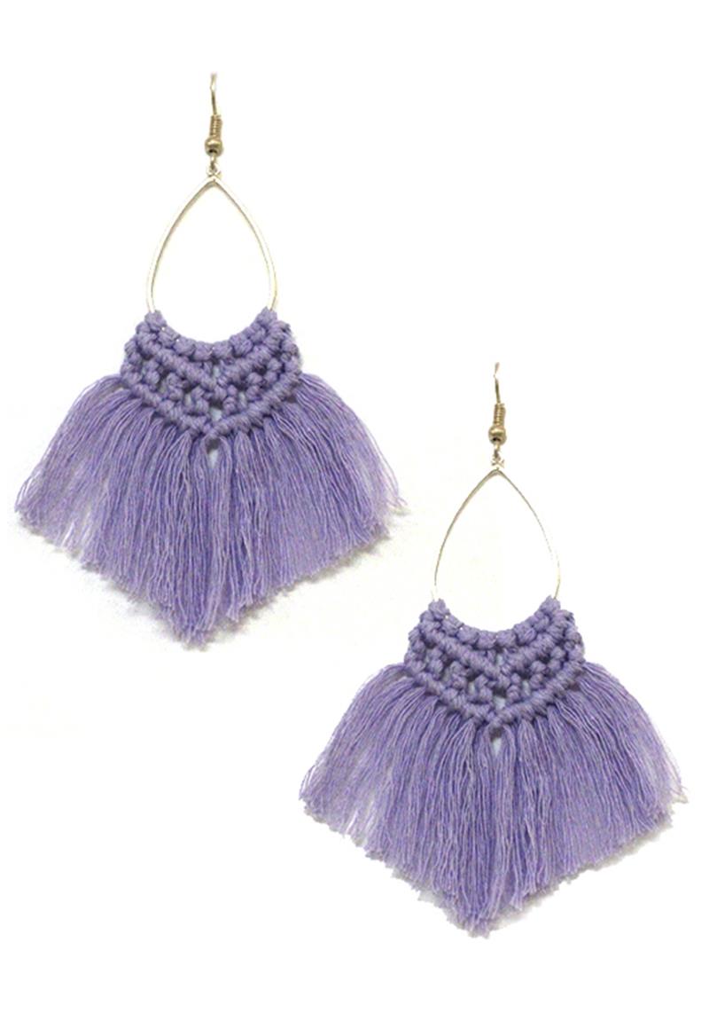 METAL TEARDROP THREAD TASSEL DANGLE EARRING