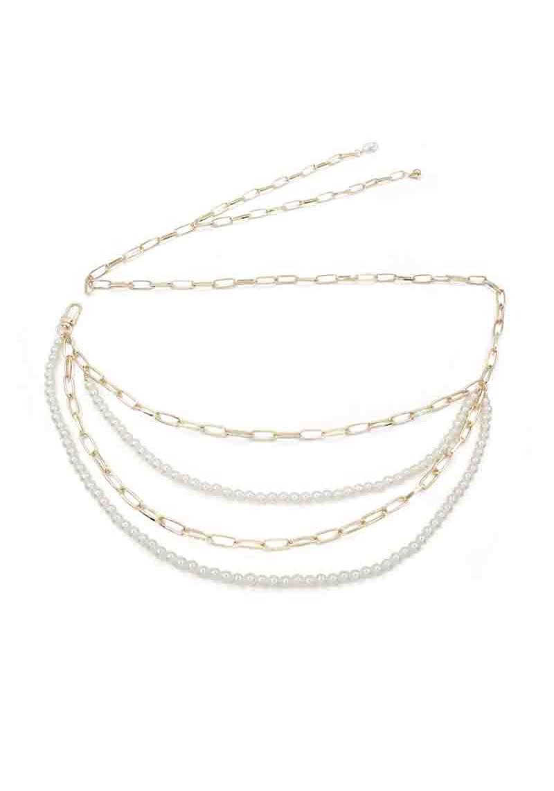 METAL PEARL CHAIN LAYERED BELT
