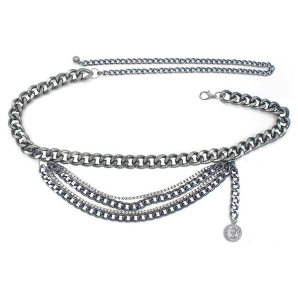 RHINESTONE AND CHAIN DRAPE BELT