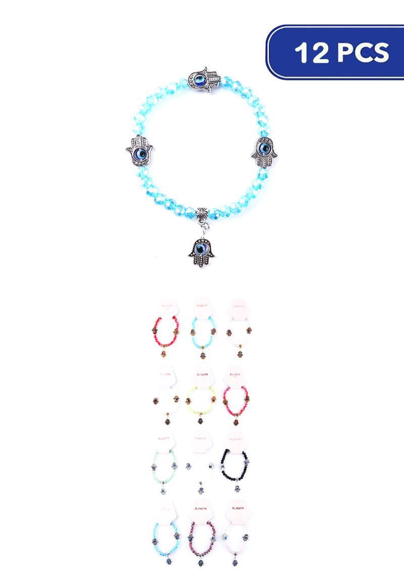 FASHION CRYSTAL CUT BEAD HAMSA BRACELET (12 UNITS)