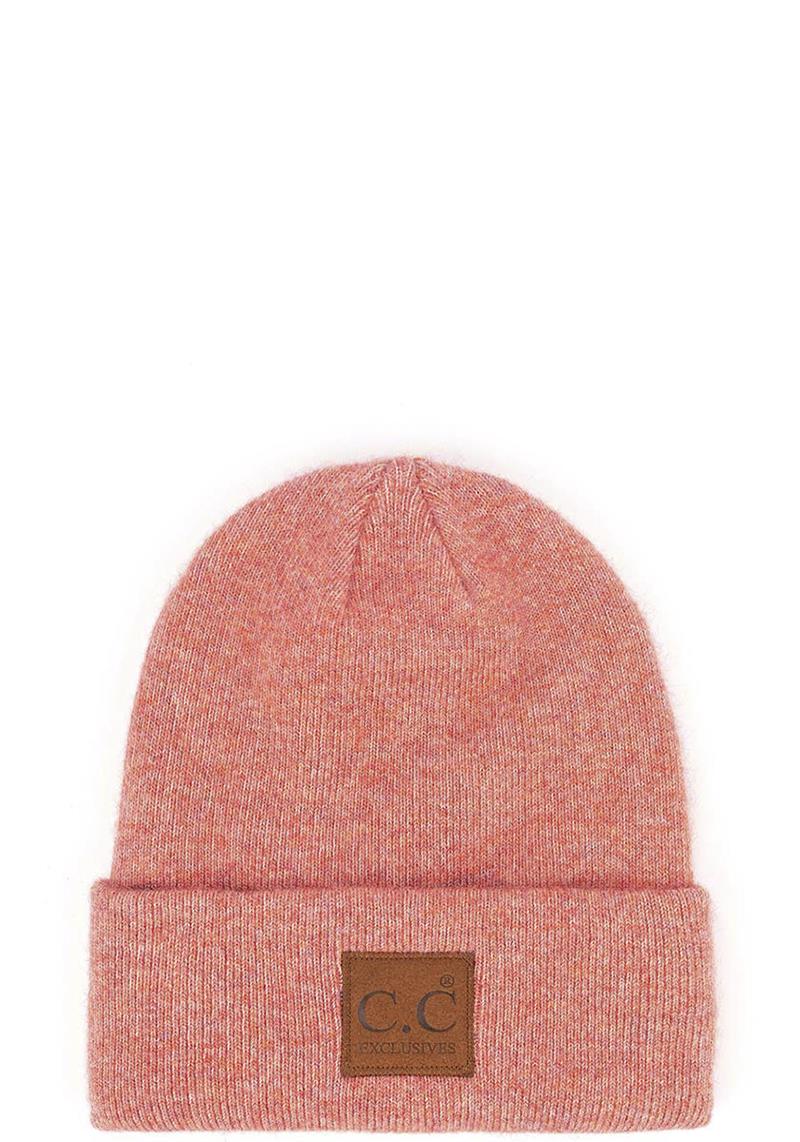 CC HAT HEATHER KINT BEANIES HAT WITH C.C SUEDE PATCH