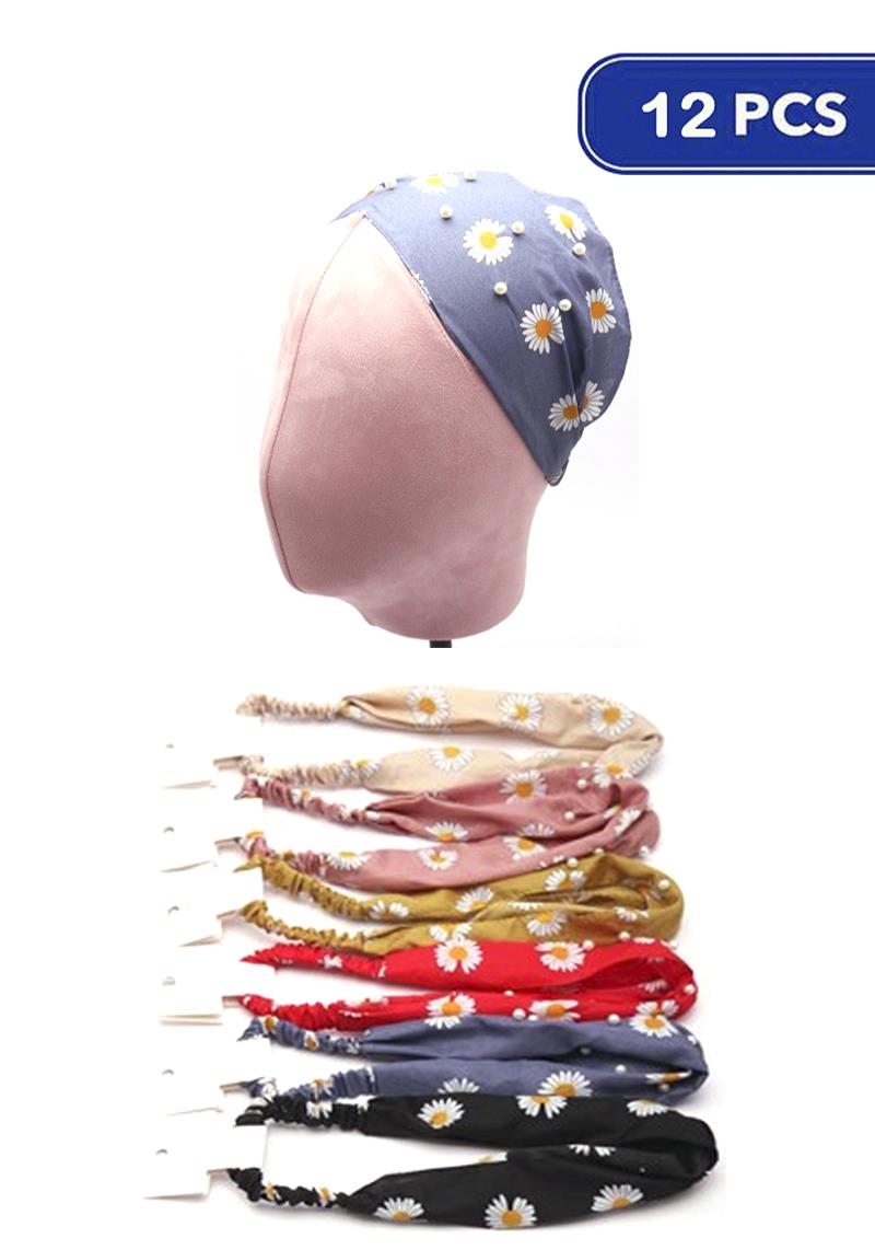 FASHION FLOWER PEARL STUDDED HEADBAND (12 UNITS)