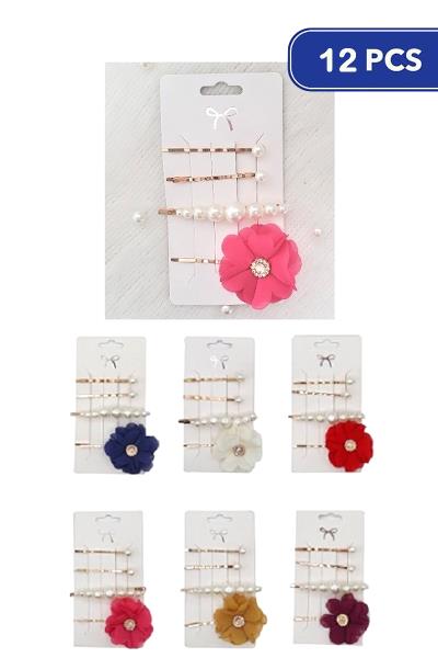 FASHION FLOWER PEARL HAIR PIN SET (12 UNITS)